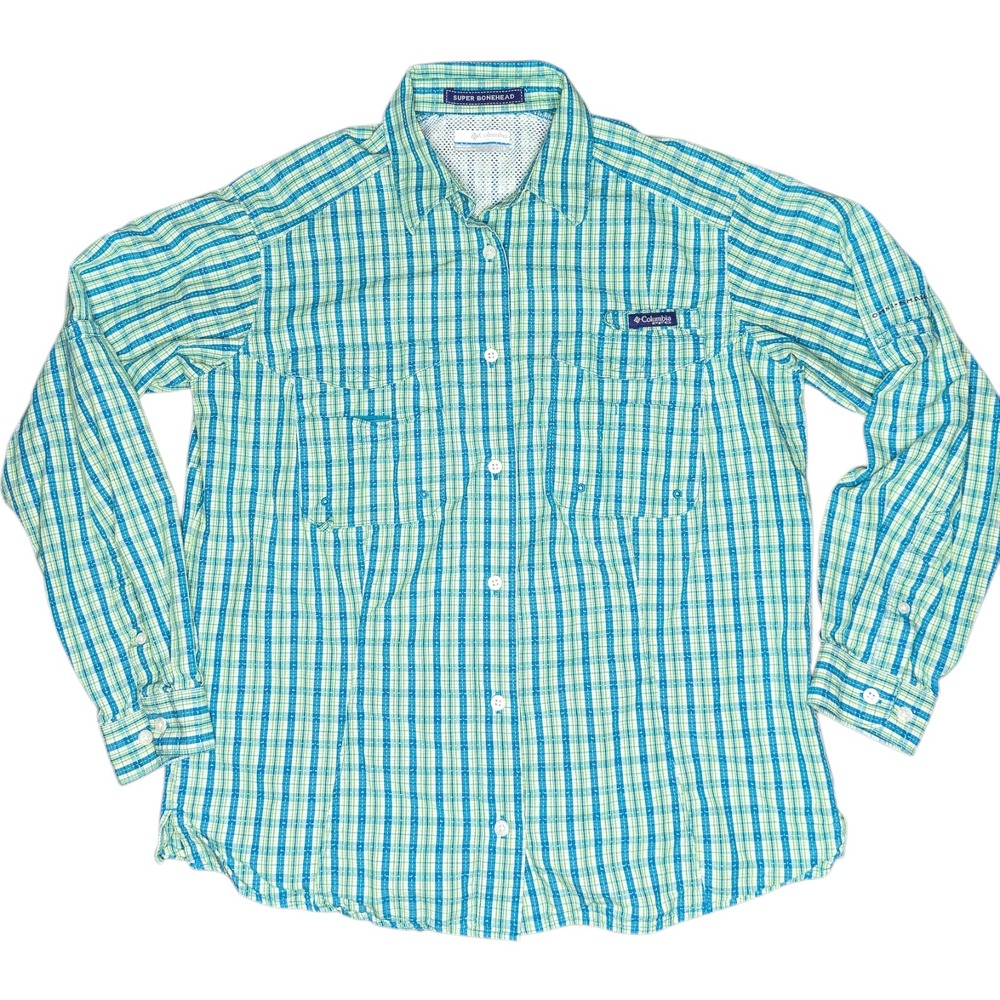 Columbia Blue and Green Plaid Button Down Shirt